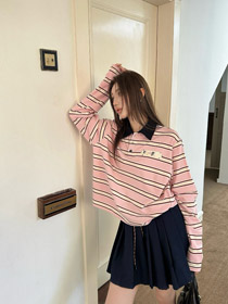 Nouveau polo polyvalent décontracté à col patchwork de Miu Miu T-shirt-5371  