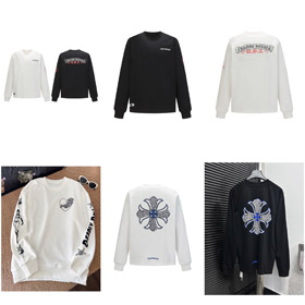 Chrome Cœurs CH Croix Sanskrit imprimer double couche coton à manches longues T-shirt-5437  