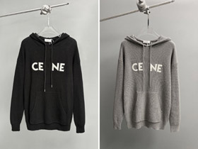 Celine logo patch laine à capuchon pull tricoté-5448  