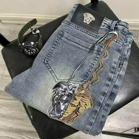 Versace nouveau brodé casual patte droite polyvalent pantalon en denim-5868  