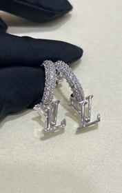 Louis Vuitton LV argent lettre petit pendentif plein diamant boucles d'oreilles-3723  