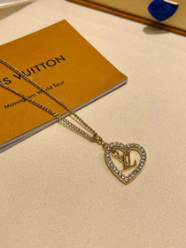 Louis Vuitton LV or lettre creux diamant cœur collier-3725  