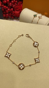 Louis Vuitton LV Blanc Mère de perle Floral Quatre Feuilles Trèfle Bracelet Or Rose-3727  