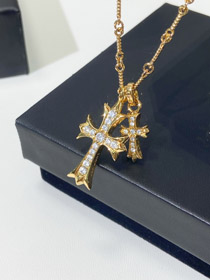 Croix de cœur chromé collier-4019  