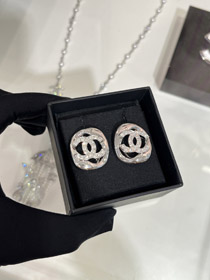 Celine argent plein diamant double C boucles d'oreilles carrées creuses-3901  
