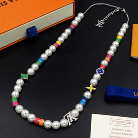 Louis Vuitton LV chaîne réglable perles lettre florale collier-4022  